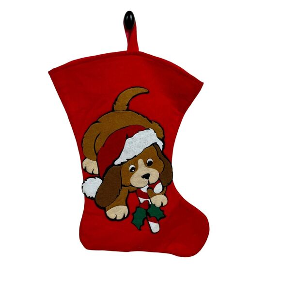 Puppy Dog Felt Christmas Stocking Spaniel Beagle Applique 18" Santa Candy Cane - Picture 2 of 10